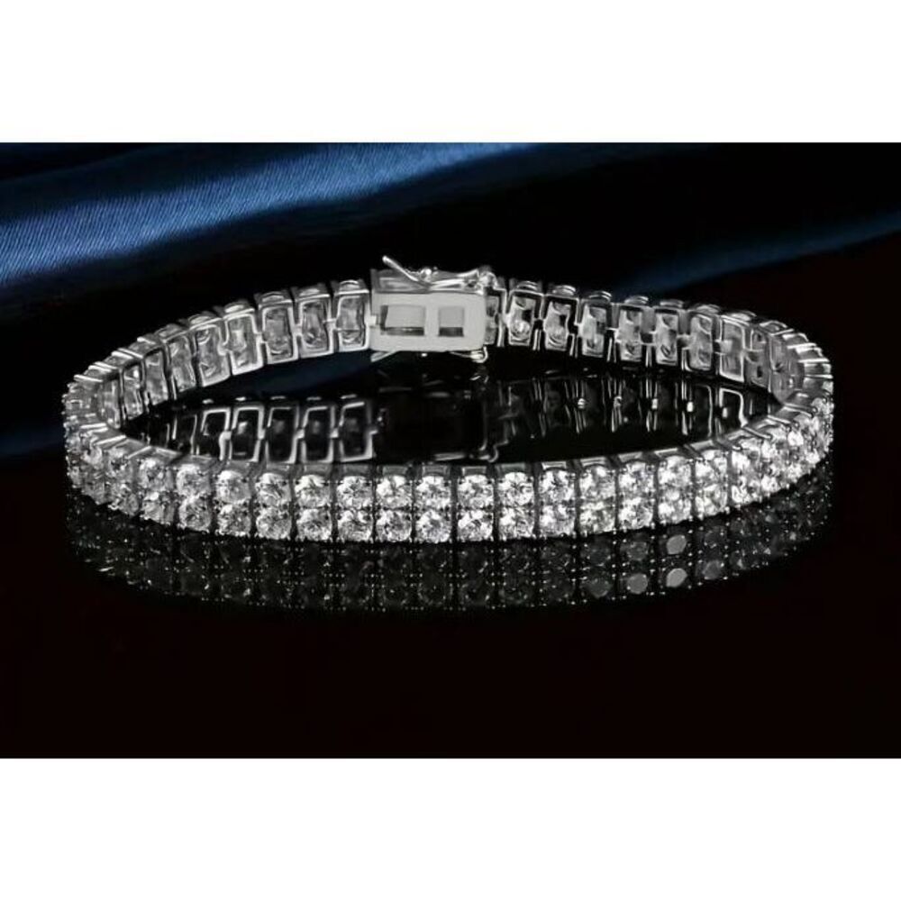 Gorgeous New 10.8 Ct. Double Row Sim Diamond Tennis Bracelet~Platinum/18KWGP